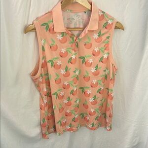 Antigua XL Peach Citrus Print Sleeveless Polo Top